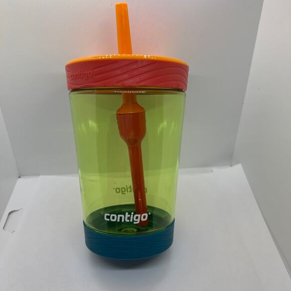 KIDS CONTIGO GREEN CUP J7 PARTS: Straw (chewed), Lid, Cup Teal Green Orange - Picture 1 of 8